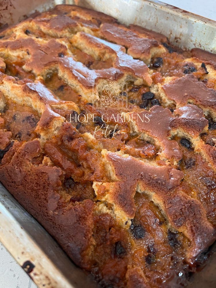 Medium vegan sweet potato cobbler, pound cake, chocolate cake.